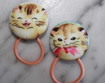 Vintage Fabric Kitten Ponytail Holders – Cute & Fun Hair Accessories for Animal Lovers, Cat or Kitty lovers