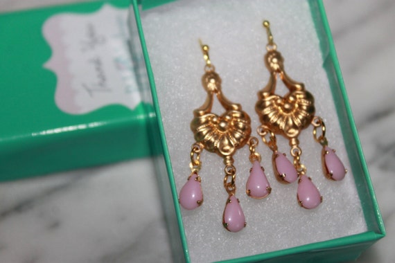 Brass Chandelier And Pink Teardrop Earrings Make Beautiful Uk Brass Chandelier And Pink Teardrop, Vintage Brass Chandelier Earrings Uk