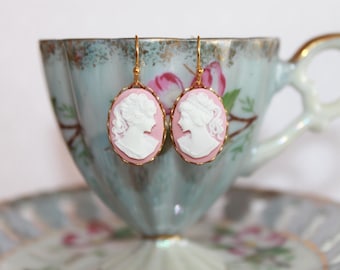 Pink Cameo earrings beautiful and Victorian - Cameo Earrings, Pink Cameo Earrings, Victorian earrings, Cameo jewelry