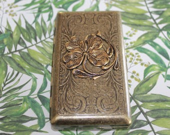 Four Leaf Clover Victorian etched Cigarette Case, Business Card, Golf Tee or fly fishing case -  a symbol of faith, hope, love & luck!