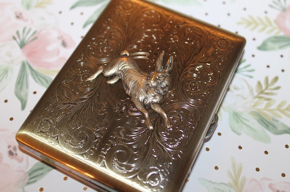 Rabbit Victorian style cigarette, wallet, business card, ladies golf tee or playing card case - year of the Rabbit