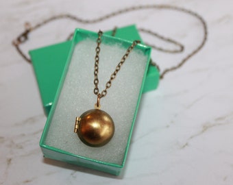 Vintage Brass Ball Locket Necklace - personalized with your own secret message for Valentines. Minimalist Boho jewelry.