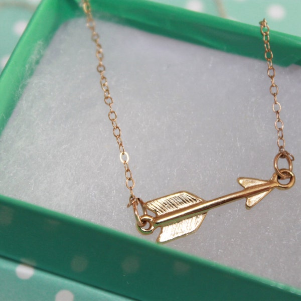 Gold Vermeil Arrow Necklace, petite and beautiful for everyday or bridesmaid gift!