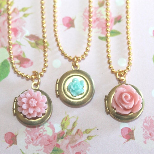 Girls Locket Necklace Flower Girl 