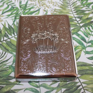 Portefeuille en métal de style victorien argenté, carte de visite, t-shirt de golf ou étui à cigarettes avec palmiers - Cadeau Floride, Californie