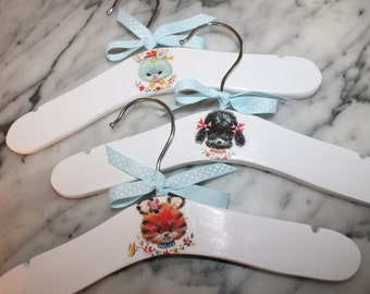 Baby boy animal hangers make adorable baby shower gifts for the Mom-to-be! These receive rave reviews! Vintage inspired baby hangers.