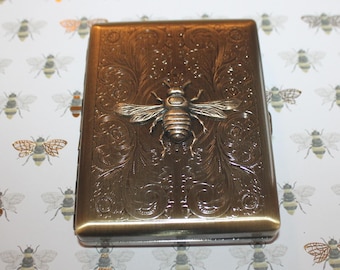 Bee Victorian style etched ciggie case, wallet, golf tee, business card or playing card case - a symbol of good luck and wealth!