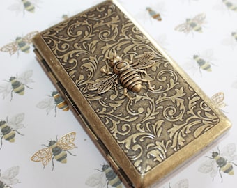 Victorian style etched wallet, business card or cigarette case with Bee - a symbol of good luck and wealth!