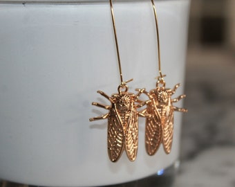 Brass Cicada Dangle Earrings, Cicada Earrings, Bug Jewelry, Nature Lover, Woodland Wedding, Nature jewelry