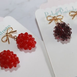 Berry cute Raspberry or Blackberry Glass Dangle Earrings - Fruit Jewelry, Summer Earrings, Glass Earrings, Food Jewelry