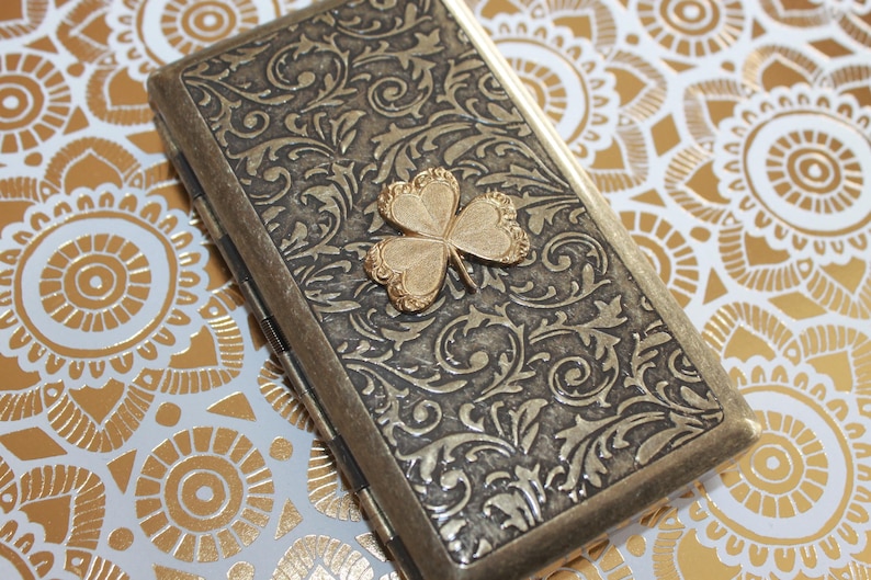 Irish Shamrock Victorian style etched Wallet, Cigarette case, Golf tee, Business Card Case - Irish gift | Ireland | St. Patrick's Day image 4