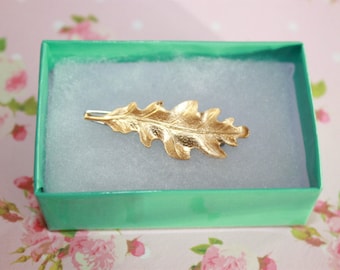 Brass Oak Leaf French barrette for the woodland, nature or tree lover