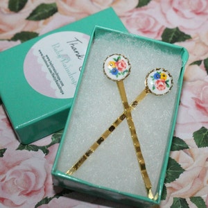Vintage Floral Glass Cabochon Bobby Pins – Elegant Hair Accessories for Brides, Floral Hair Pins, Simple & Beautiful Hair
