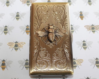 Bee Victorian style Cigarette, Business Card Holder or Golf Tee Case – Lucky Bee Gift for Him or Her