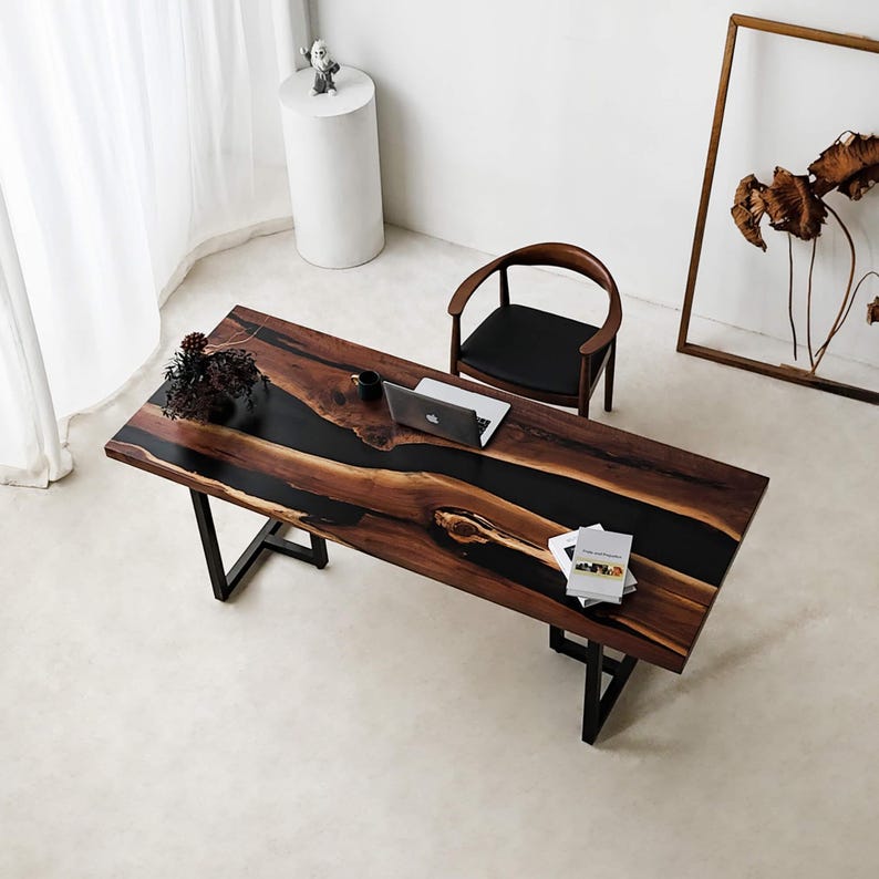 Resin Computer Table Handmade Live Edge Resin Table: Rustic Wood Desk, Farmhouse Decor - Etsy