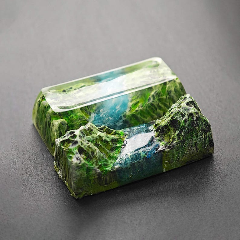 Handmade Resin Keycap, Landscape Backspace/Enter Key, Glow-in-the-Dark image 7