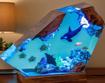 Personalized Resin Night Light: Handmade Ocean Scene Lamp