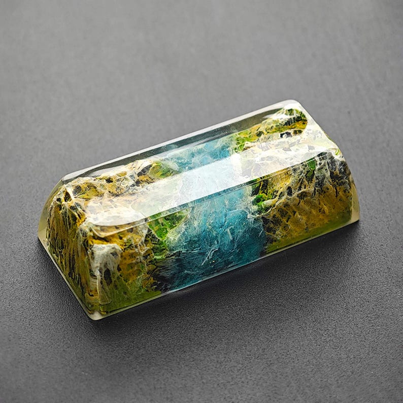 Handmade Resin Keycap, Landscape Backspace/Enter Key, Glow-in-the-Dark Golden Fall (Enter)