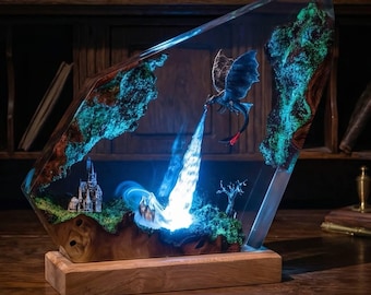 Lámpara de noche personalizada con forma de dragón, lámpara de resina de Desdentado, lámpara de madera de Cómo entrenar a tu dragón volador, regalo de Furia Nocturna