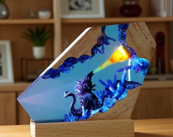 Godzilla Monster Resin Night Light: Children's Bedroom Anime Decor Wood Lamp