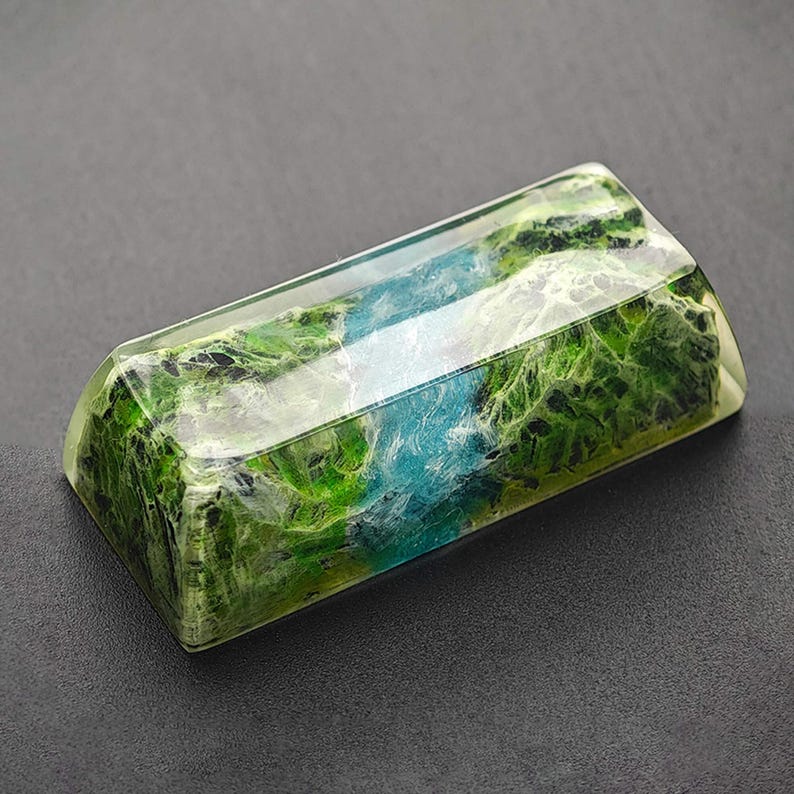Handmade Resin Keycap, Landscape Backspace/Enter Key, Glow-in-the-Dark Spring (Enter)