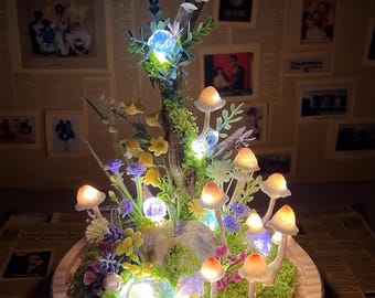Handmade Mushroom Night Light, Miniature Forest Table Decor, Battery Powered