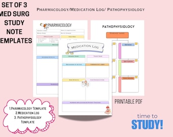 Med Surg Note Template, Student Nurse Templates, Pharmacology Notes Printable, Pathophysiology Template, Nursing Medication Template,