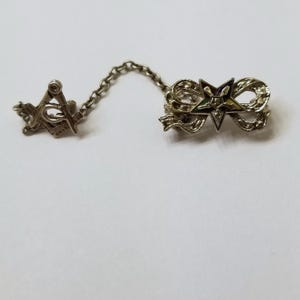 Vintage 10k Order of Eastern Star Bow w/ Freemason Masonic Square & Compass Lapel Pin