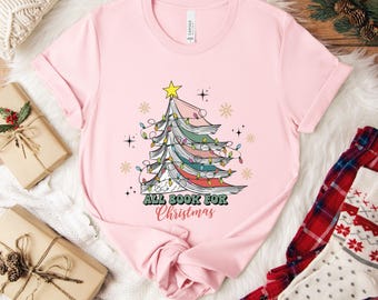 Book Christmas Tree Shirt, Christmas Book Lover Tee, Cozy Reader Gift, Holiday Reading Shirt, Bookish Christmas Graphic Tee