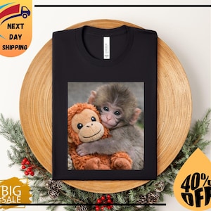 Baby Monkey Punch Shirt, Animal Lover Gift, Cute Monkey T-Shirt, Team Punch,Wildlife Shirt,Cozy Graphic Tee zdjęcie 2