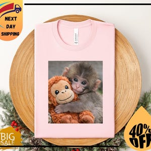 Baby Monkey Punch Shirt, Animal Lover Gift, Cute Monkey T-Shirt, Team Punch,Wildlife Shirt,Cozy Graphic Tee zdjęcie 3