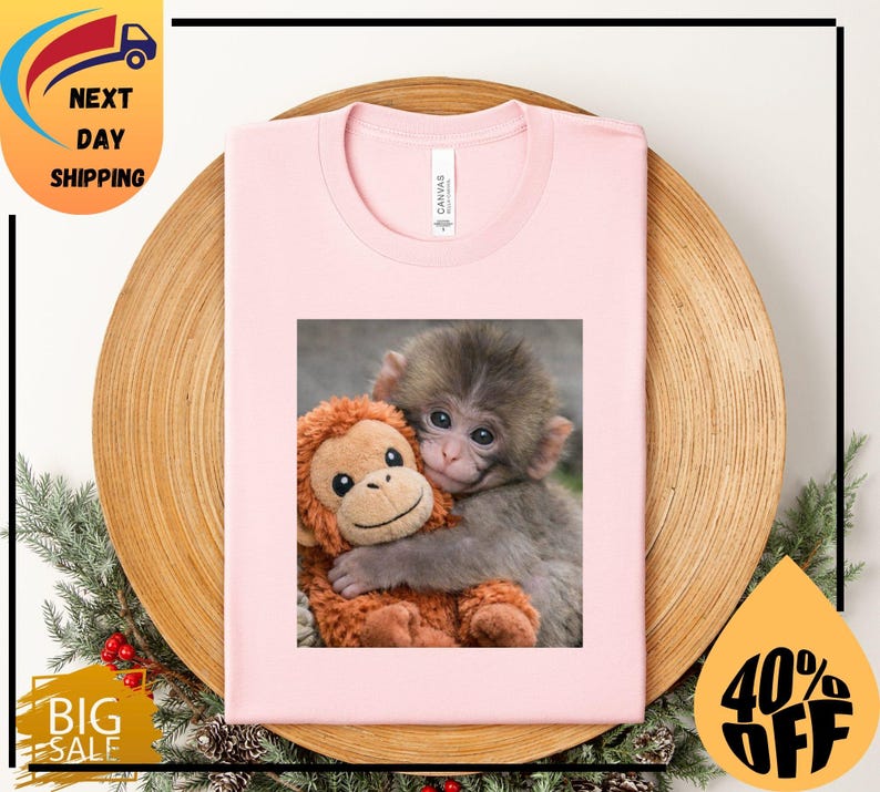 Baby Monkey Punch Shirt, Animal Lover Gift, Cute Monkey T-Shirt, Team Punch,Wildlife Shirt,Cozy Graphic Tee zdjęcie 3