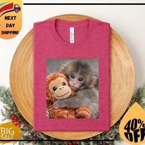 Baby Monkey Punch Shirt, Animal Lover Gift, Cute Monkey T-Shirt, Team Punch,Wildlife Shirt,Cozy Graphic Tee zdjęcie 4