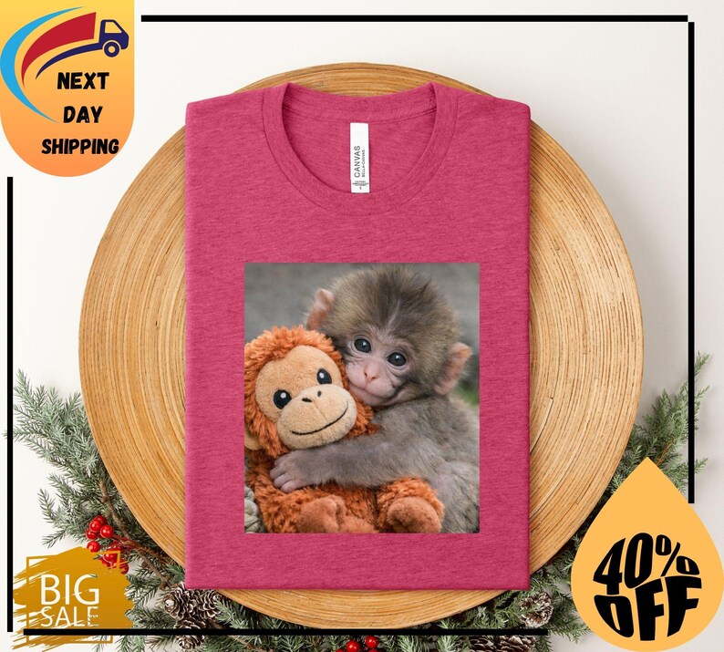 Baby Monkey Punch Shirt, Animal Lover Gift, Cute Monkey T-Shirt, Team Punch,Wildlife Shirt,Cozy Graphic Tee zdjęcie 4