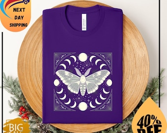 Mystical Moon Moth Shirt , Butterfly and Mushroom Tee, Witchy Cottagecore Lunar Phase Shirt, Celestial Forest Aesthetic Shirt