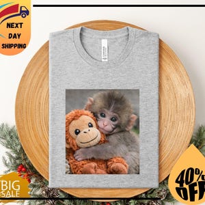 Baby Monkey Punch Shirt, Animal Lover Gift, Cute Monkey T-Shirt, Team Punch,Wildlife Shirt,Cozy Graphic Tee zdjęcie 6