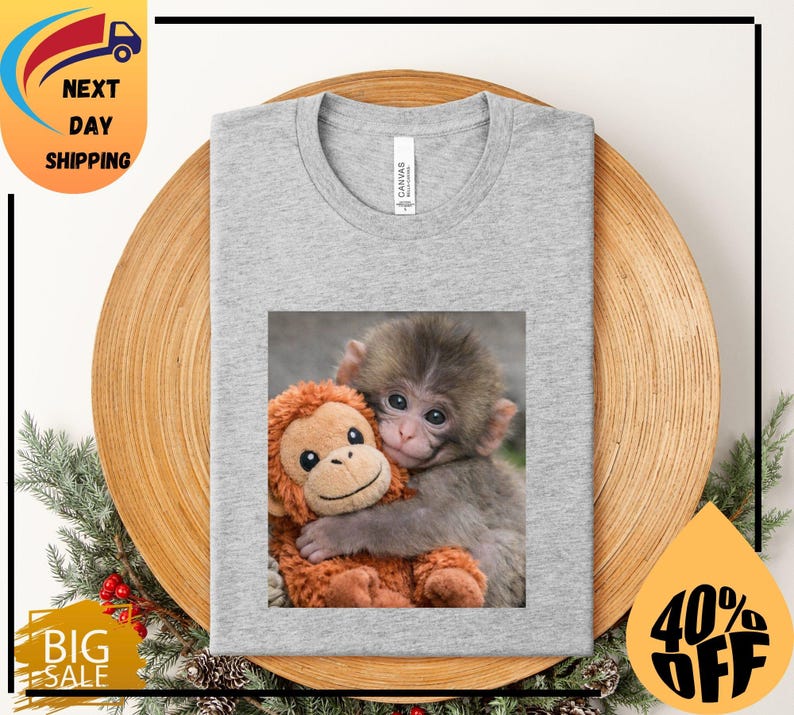 Baby Monkey Punch Shirt, Animal Lover Gift, Cute Monkey T-Shirt, Team Punch,Wildlife Shirt,Cozy Graphic Tee zdjęcie 6