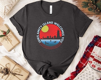 Jaws Amity Island 1975 Unisex Tee, Movie Inspired Gift, Cotton T-Shirt for Film Buffs, Retro Summer Shirt, Vintage Beach Tee