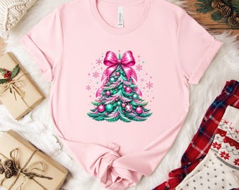 Pink Christmas Tree T-Shirt: Festive Holiday Graphic Tee