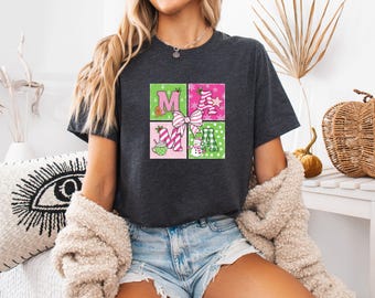 Christmas Mama Coquette Shirt | Cute Holiday Mom Tee | Bow Aesthetic Christmas Top | Girly Retro Xmas Gift for Moms
