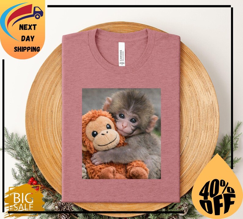 Baby Monkey Punch Shirt, Animal Lover Gift, Cute Monkey T-Shirt, Team Punch,Wildlife Shirt,Cozy Graphic Tee zdjęcie 5