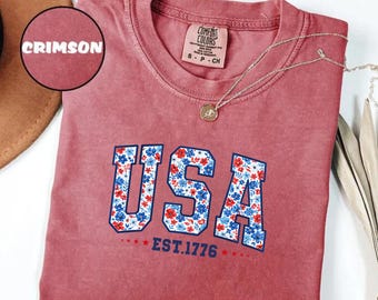 Comfort Colors® USA Shirt, Flower USA Shirt, United States Shirt, 4th of July Shirt, Floral Patriotic Shirt, USA Shirt, American Flag Shirt