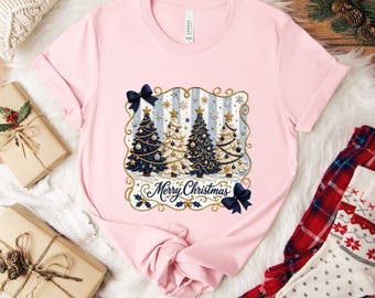 Merry Christmas Tree Shirt, Cute Holiday Graphic Tee, Festive Christmas Shirt, Winter Graphic Tee, Christmas Gift for Her, Cozy Xmas Shirt