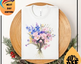 Blue Flower Bouquet Shirt, Flower Lover Shirt, Retro Floral Shirt, Flower Shirt,