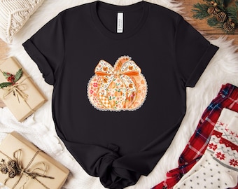 Retro Halloween Shirt Floral Pumpkin T-Shirt Coquette Halloween TShirt Vintage Fall Tee Cute Ghost Top Spooky Season Shirt