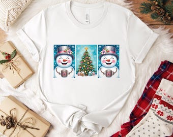 Christmas Snowman Tree Shirt,Winter Holiday Graphic Tee, Cute Christmas Tree Shirt,Festive Snowman Tee, Xmas Gift for Her, Cozy Winter Shirt