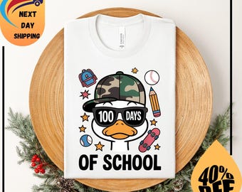 100 Days of School Shirt, Cute Teacher Shirt, Camo Bow Glasses Duck Tee, Funny School Shirt Gift for Teachers, Gift For Her