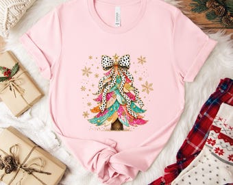 Pink Christmas Tree T-Shirt: Festive Holiday Graphic Tee