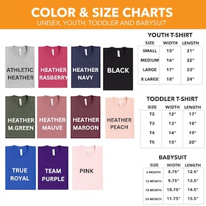 Puede incluir: Tablas de colores y tallas para camisetas unisex, camisetas para ni&ntilde;os peque&ntilde;os y bodies para beb&eacute;s. Las tablas muestran los colores y tallas disponibles para cada tipo de prenda. Los colores incluyen gris deportivo, frambuesa jaspeado, azul marino jaspeado, negro, verde jaspeado m.green, malva jaspeado, granate jaspeado, melocot&oacute;n jaspeado, azul real, morado de equipo y rosa. Las tallas para camisetas de j&oacute;venes son peque&ntilde;a, mediana, grande y extra grande. Las tallas para camisetas de ni&ntilde;os peque&ntilde;os son T2, T3, T4 y T5. Las tallas para bodies de beb&eacute; son 6 meses, 12 meses, 18 meses y 24 meses.