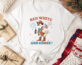 Red White and Goose Shirt, Funny Patriotic T-Shirt, USA Goose Shirt, Independence Day Tee, America Shirt, Freedom Gift, Cute 4th Of July Tee